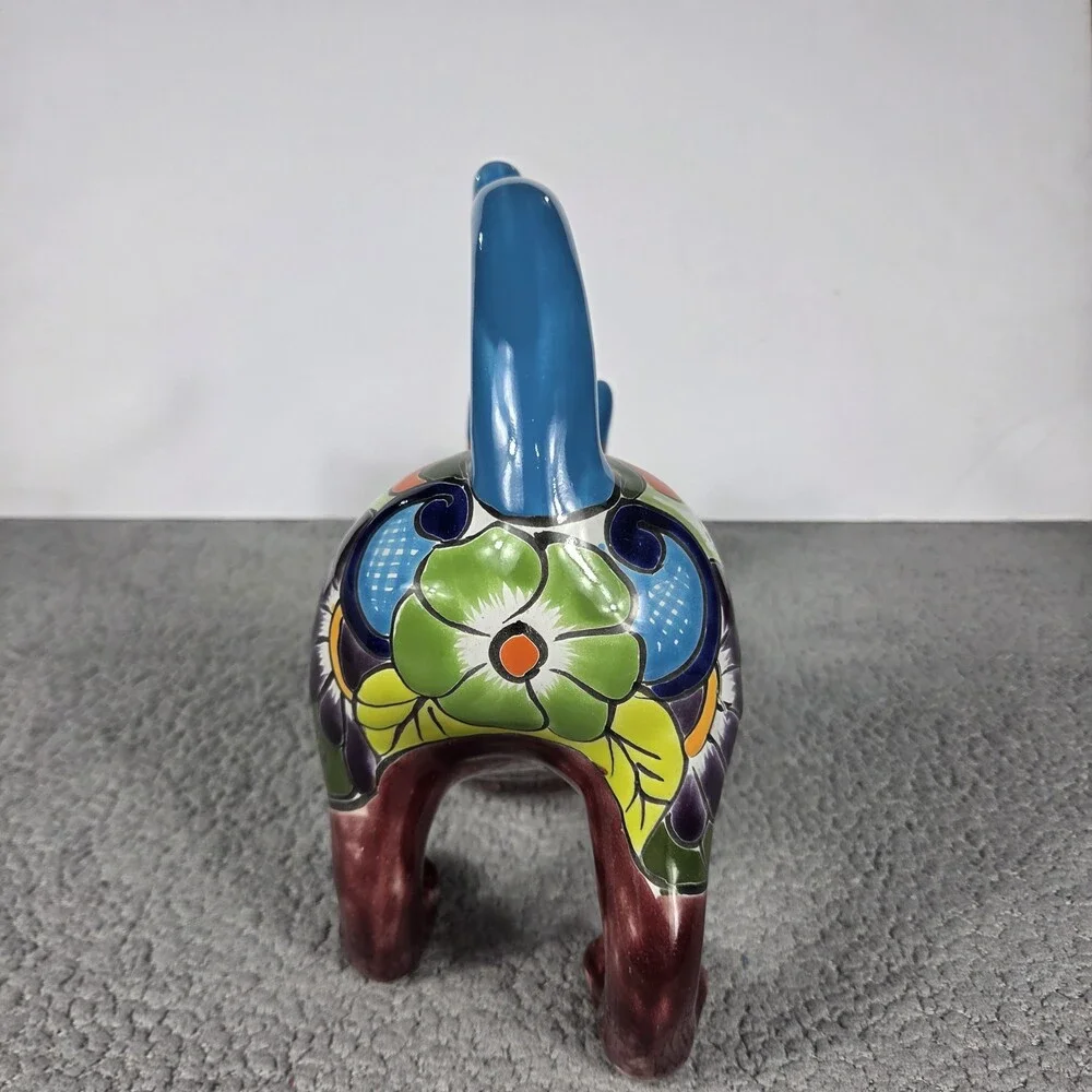 Talavera Cat Figurine Mexican Pottery Art Hand Painted 16.5 x 5 X 9.5 In